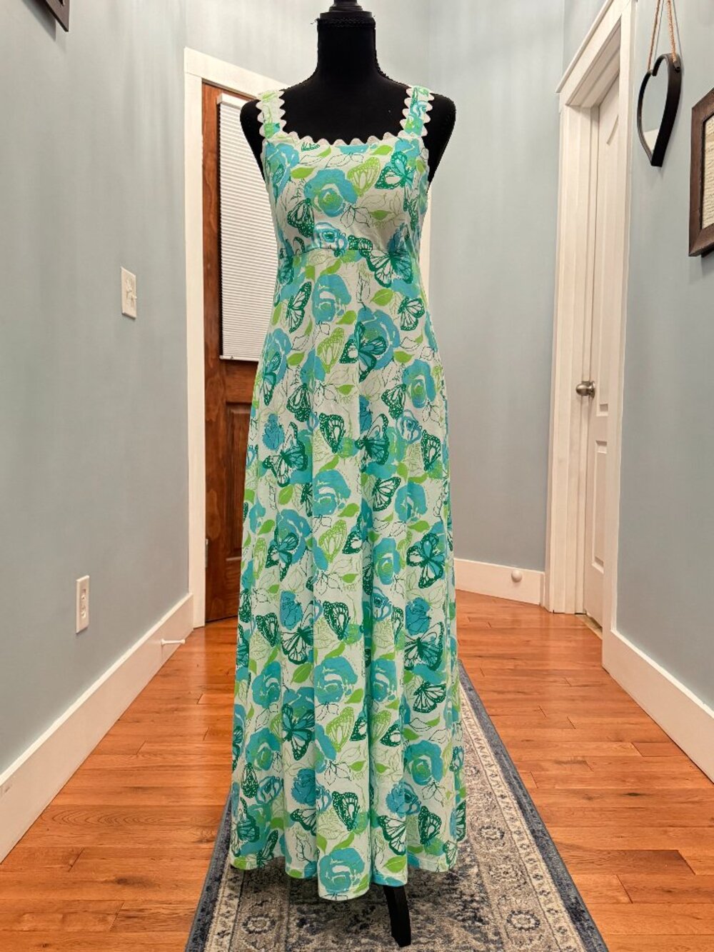 Lilly Pulitzer Dwyer Midi Dress Butterfly Floral Print Ric Rac Trim Sz Small EUC
